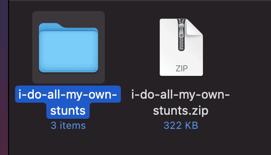 A screen shot of the newly unzipped blue file next to the zipped version of the cut files. 