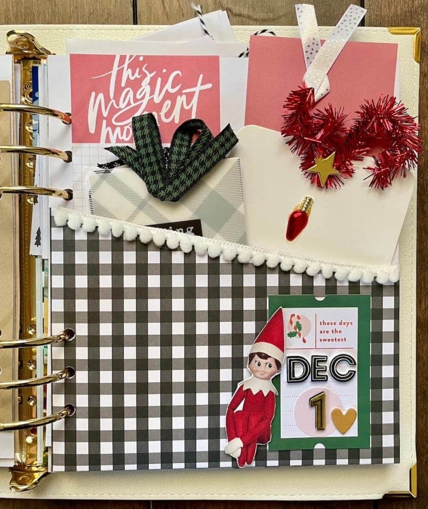 A december daily scrapbooking page featuring Elf on the Shelf