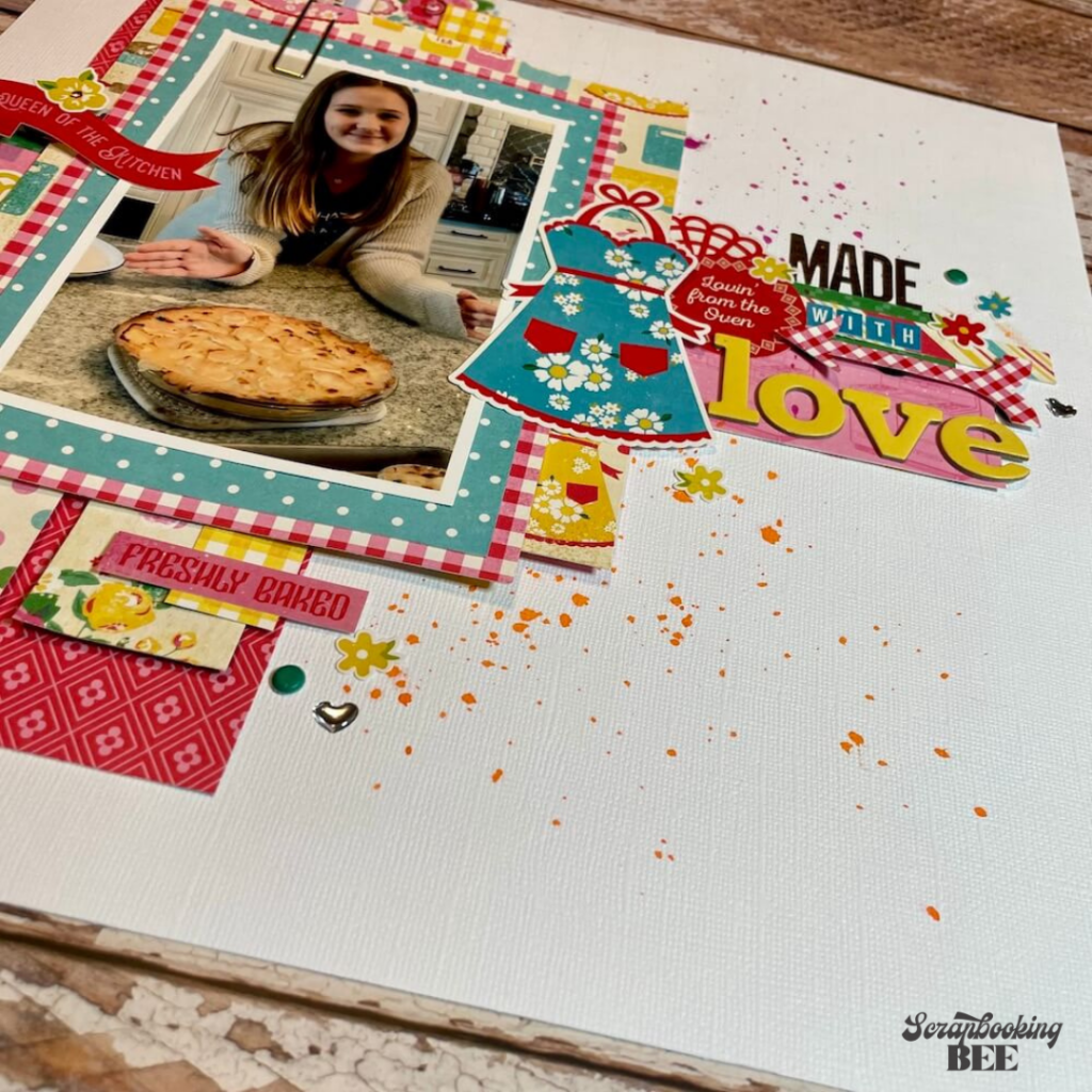 A scrapbook layout featuring a young girl and the meal she cooked.