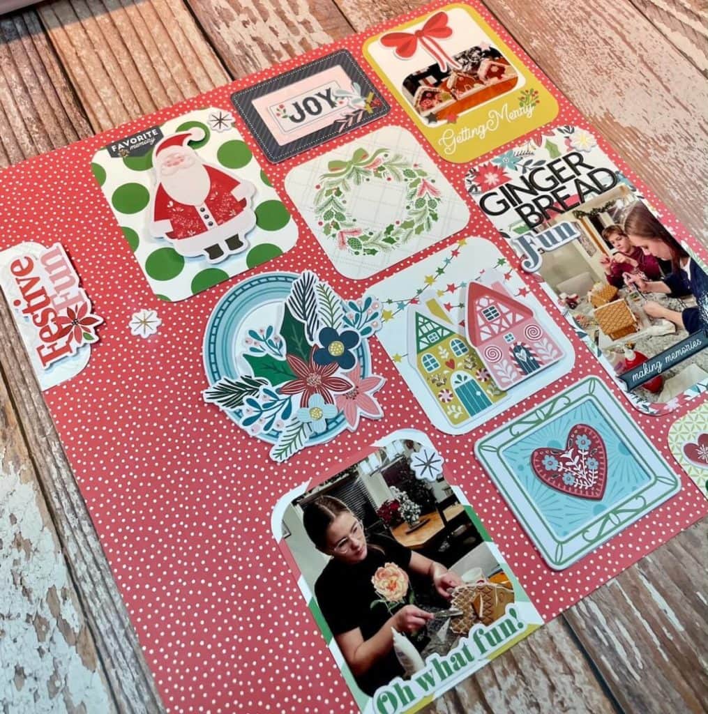 a scrapbook page featuring gingerbread houses