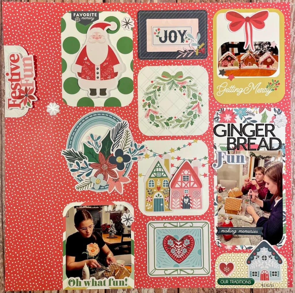 a scrapbook page featuring gingerbread houses