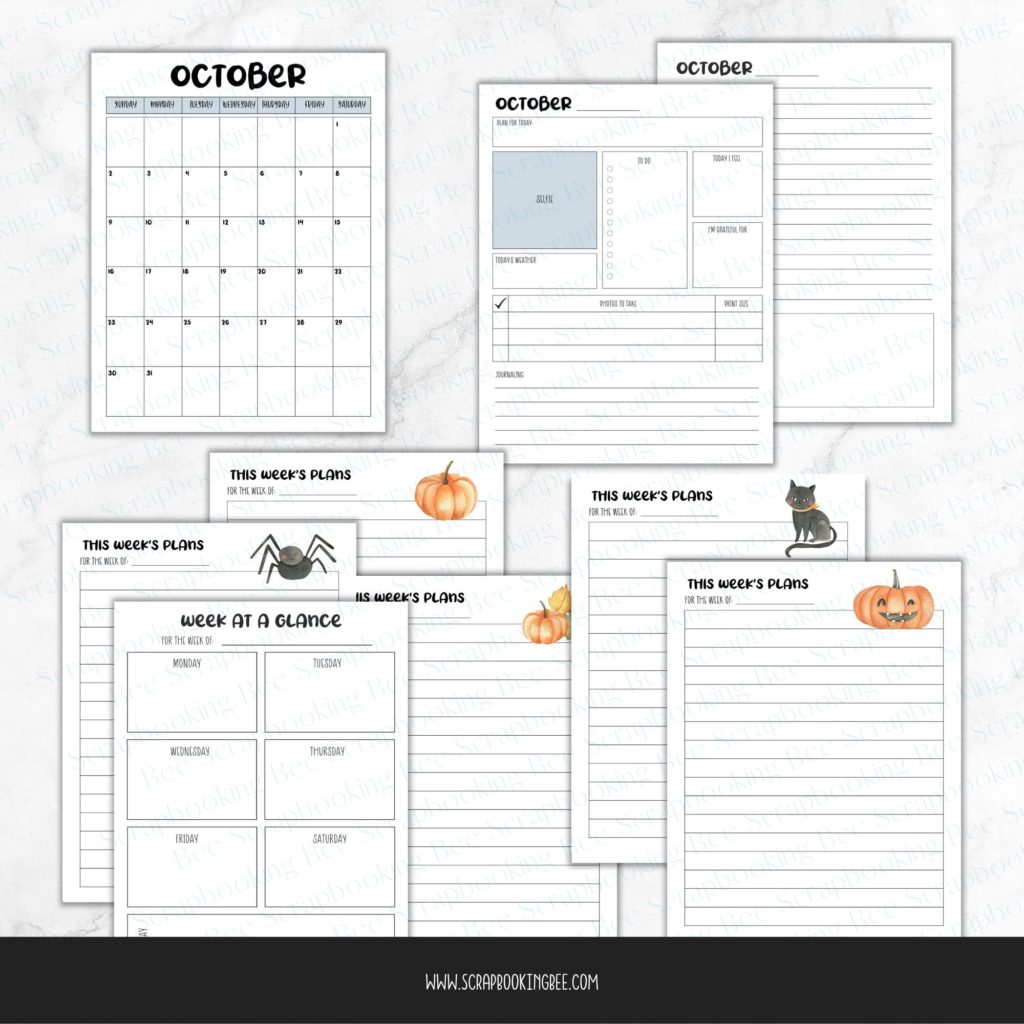 A sample of a few of the planner pages included in the October Daily Planner.
